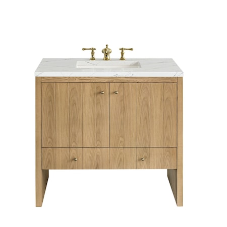 James Martin Vanities Hudson 36in Single Vanity, Light Natural Oak w/ 3 CM Ethereal Noctis Top 435-V36-LNO-3ENC